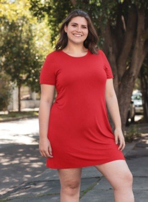 RED Plain Long Dress Women