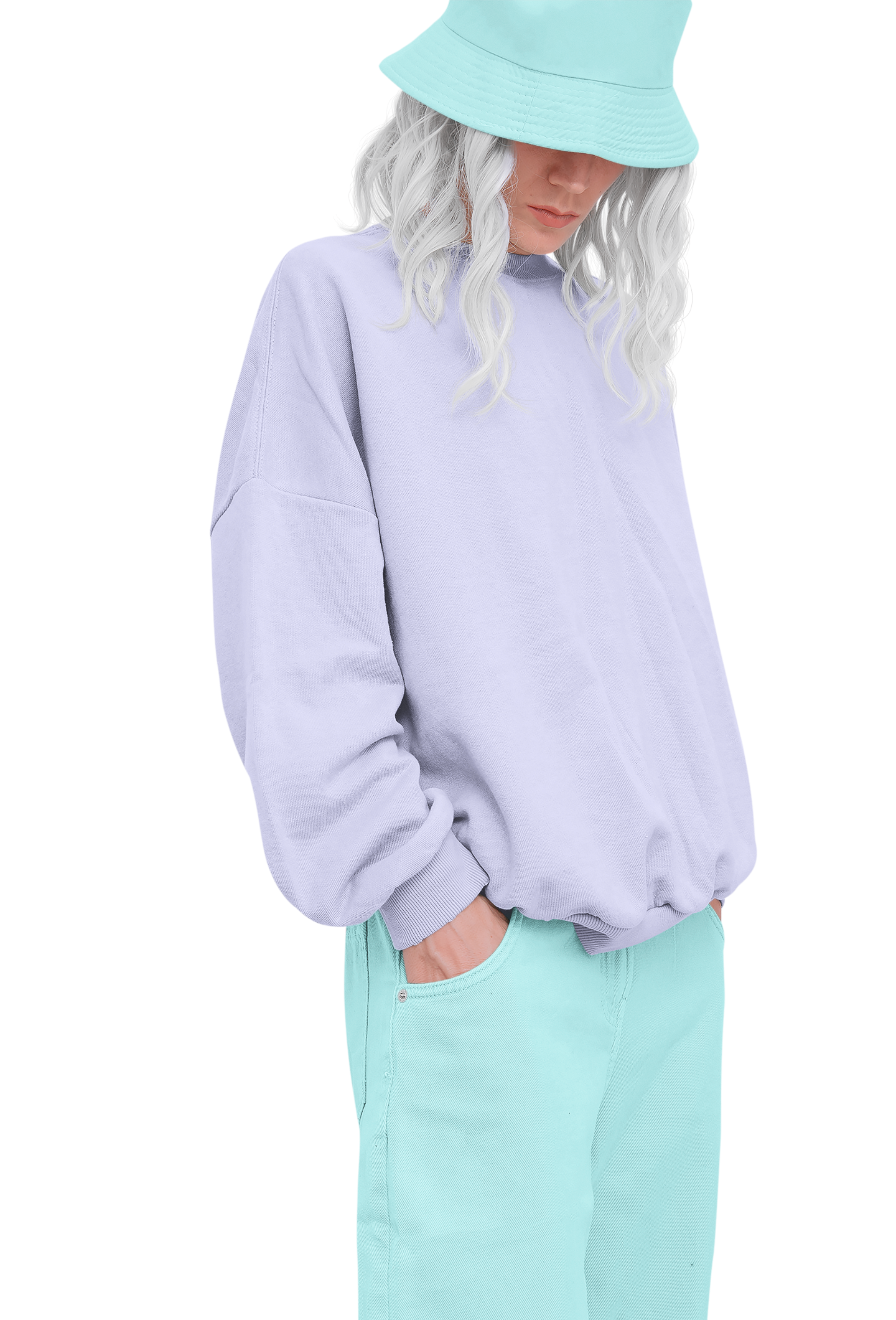 Women's crewneck sweatshirt as a winter outfit layering reference