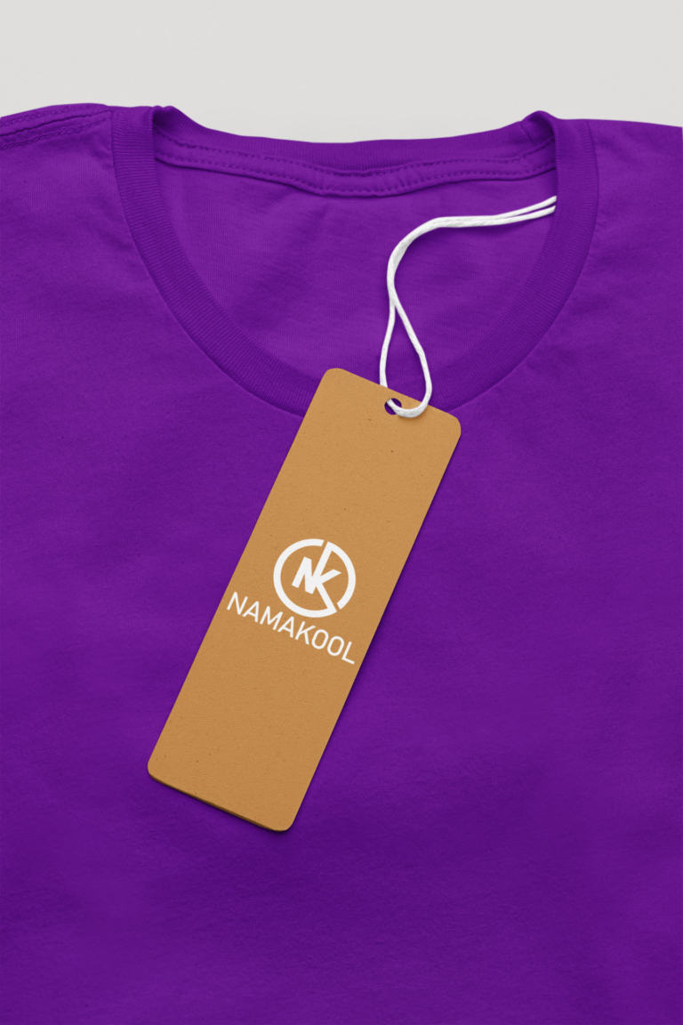 Close-up of a purple round neckline and fabric surface