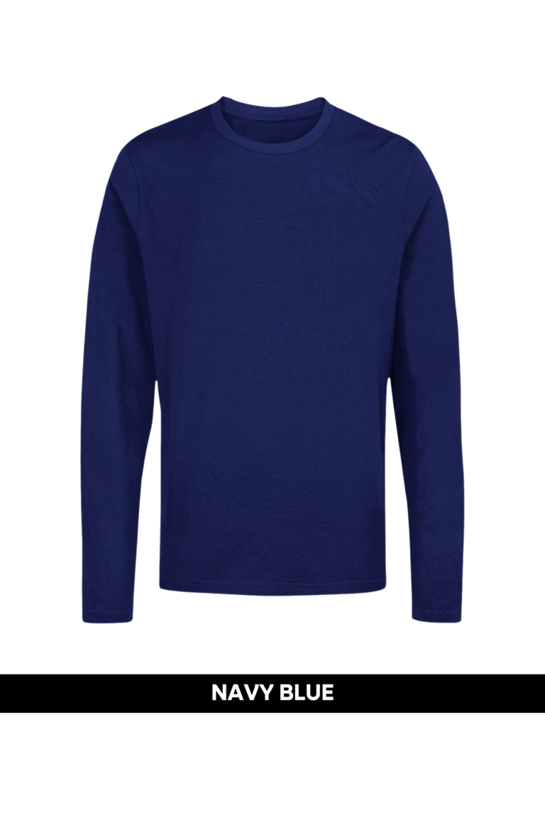 Navy blue long-sleeve T-shirt as a darker layering option