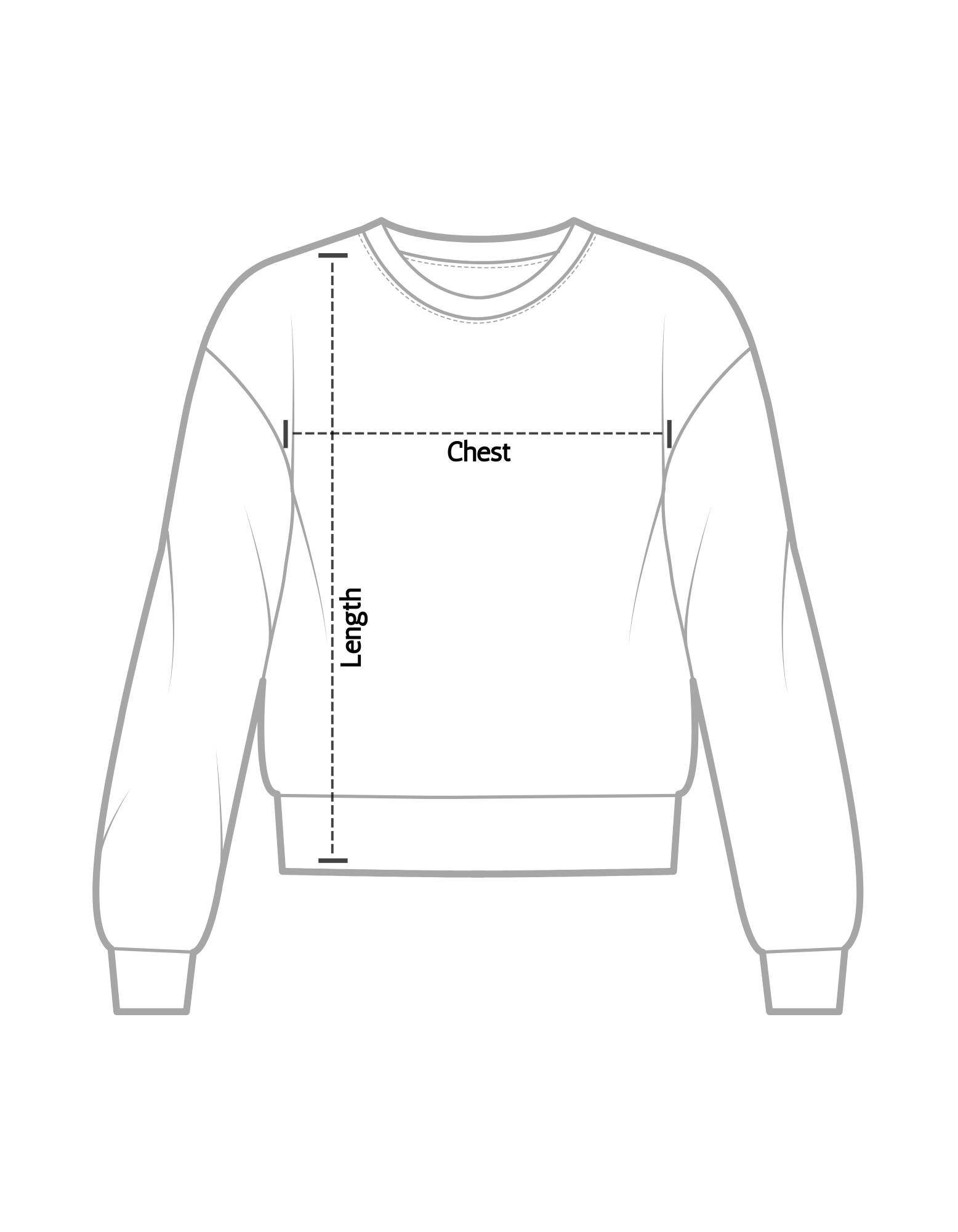 Sweatshirt measurement guide to compare with clothing you already own