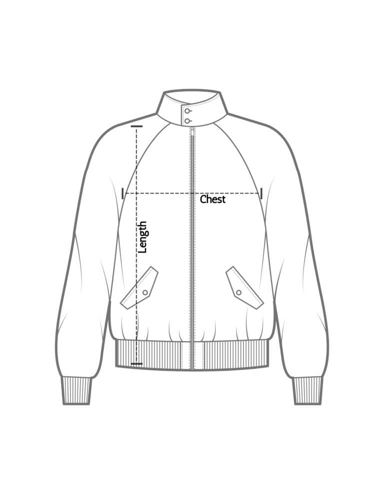 Bomber jacket diagram showing garment measurement points
