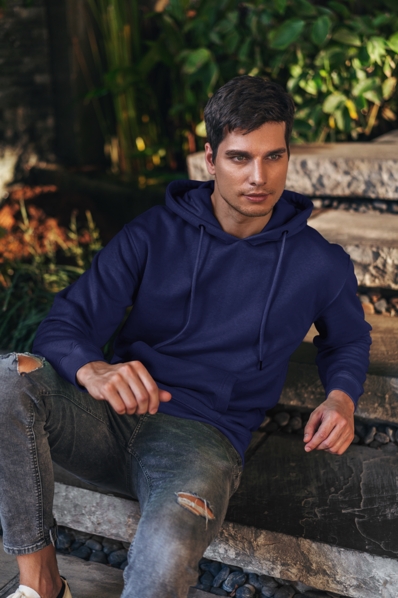 Navy Blue Plain Hoodie Men