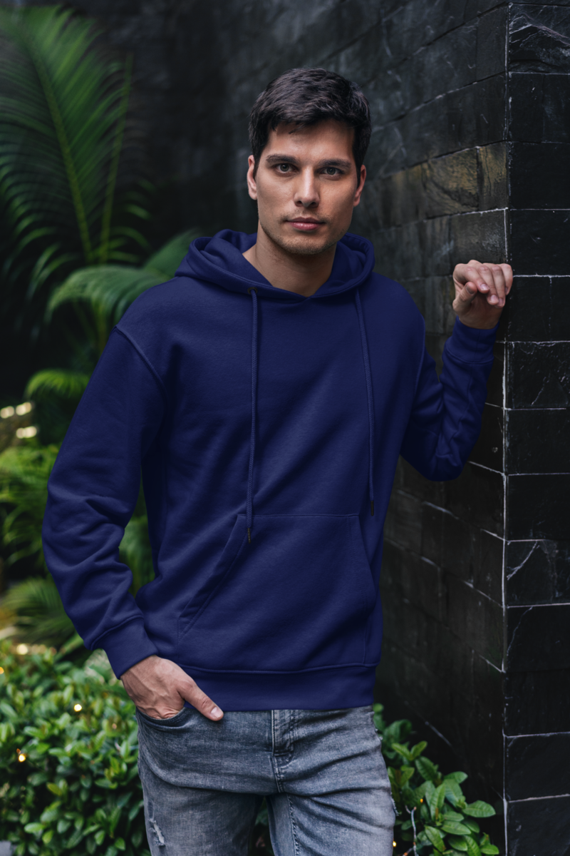 Navy Blue Plain Hoodie Men - Image 2