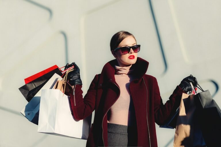 Shopper carrying clothing bags