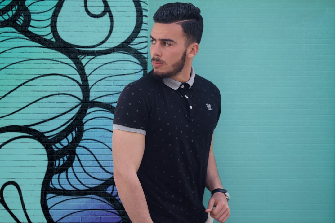 Plain dark polo showing a collared alternative to layered tops