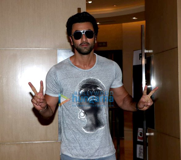 Ranbir Kapoor — Grey graphic T-shirt and sunglasses