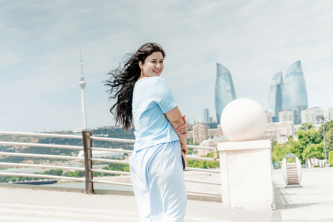 Pale-blue casual top with matching light-coloured relaxed bottoms